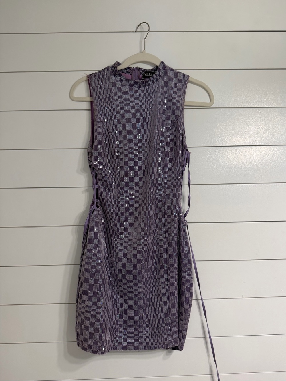 AKIRA Lavender Check Sequin Mini Dress